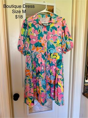 Floral Tiered Casual Dress in Pink & Teal
